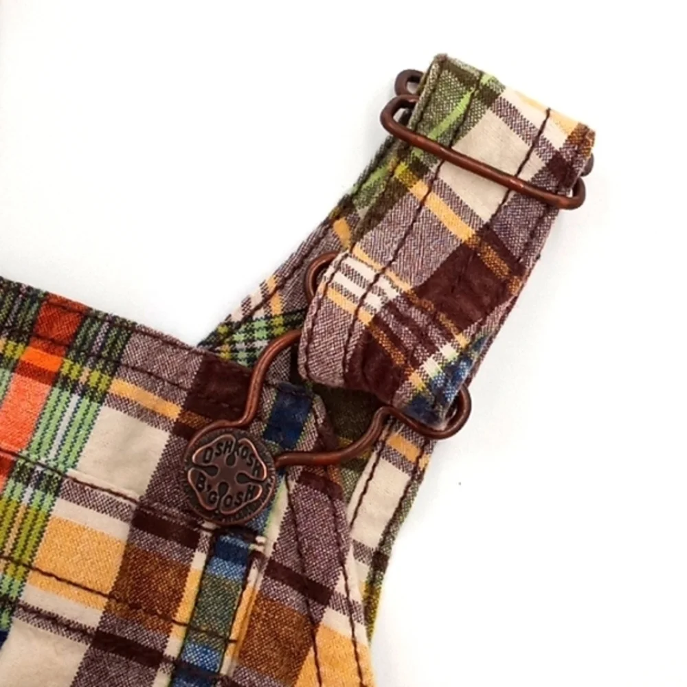 OshKosh B'Gosh Brown‎ Plaid Shorts Overalls 3M
